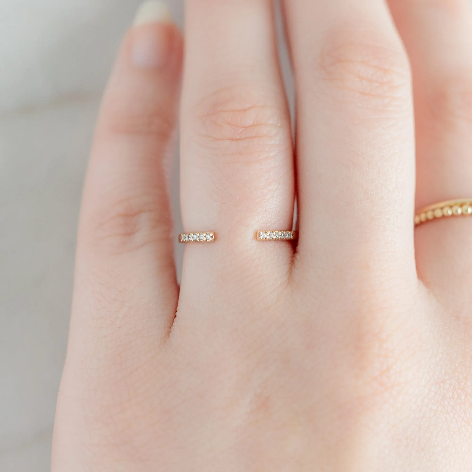 Open Cuff Salt and Pepper Diamond Pavé Stacking Band | 14K or 18K Rose Gold