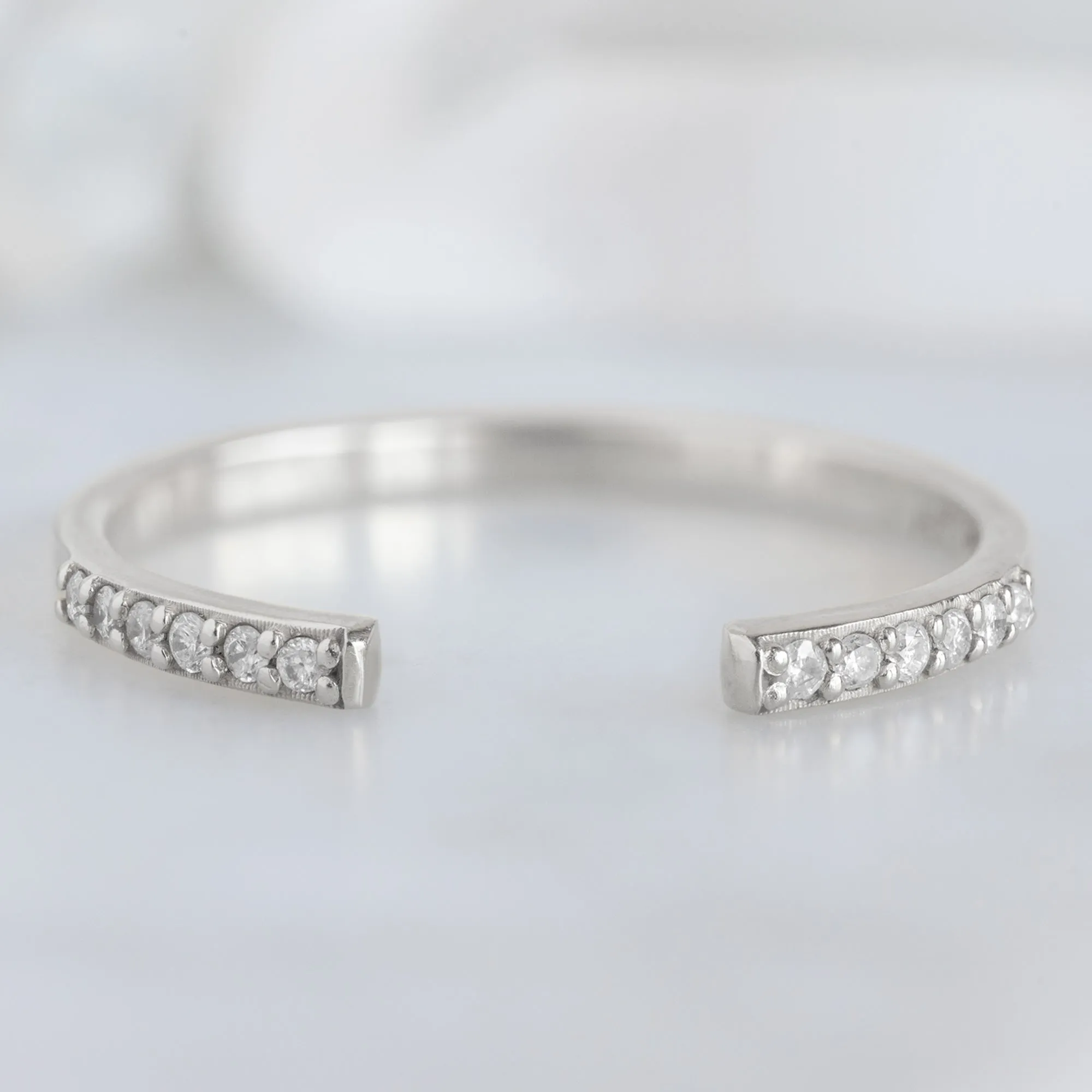 Open Cuff White Diamond Pavé Stacking Band | 14K or 18K White Gold
