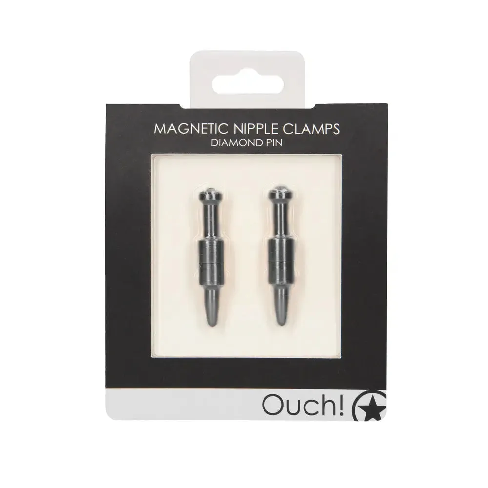 Ouch Metal Grey Magnetic Nipple Clamps Diamond Pin