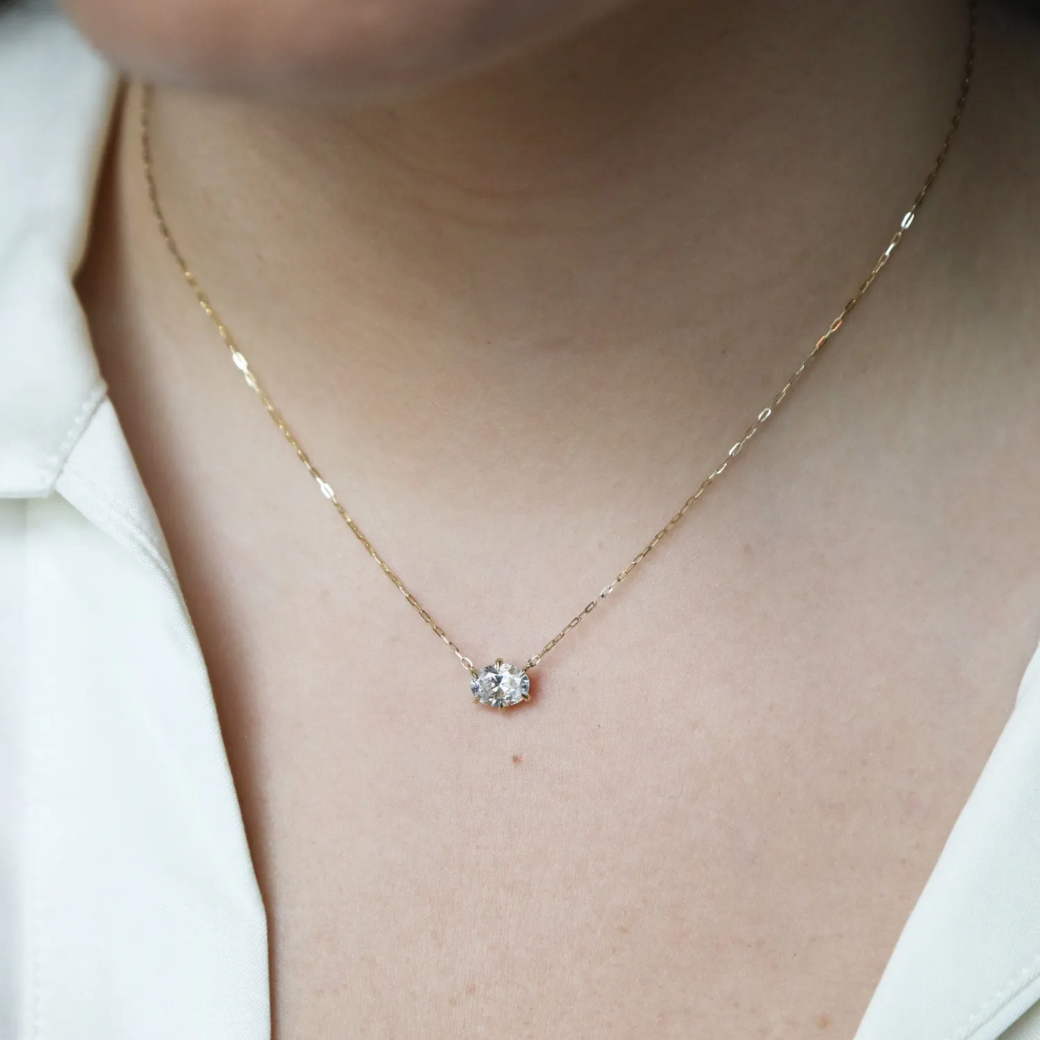 Oval Diamond Solitaire Necklace