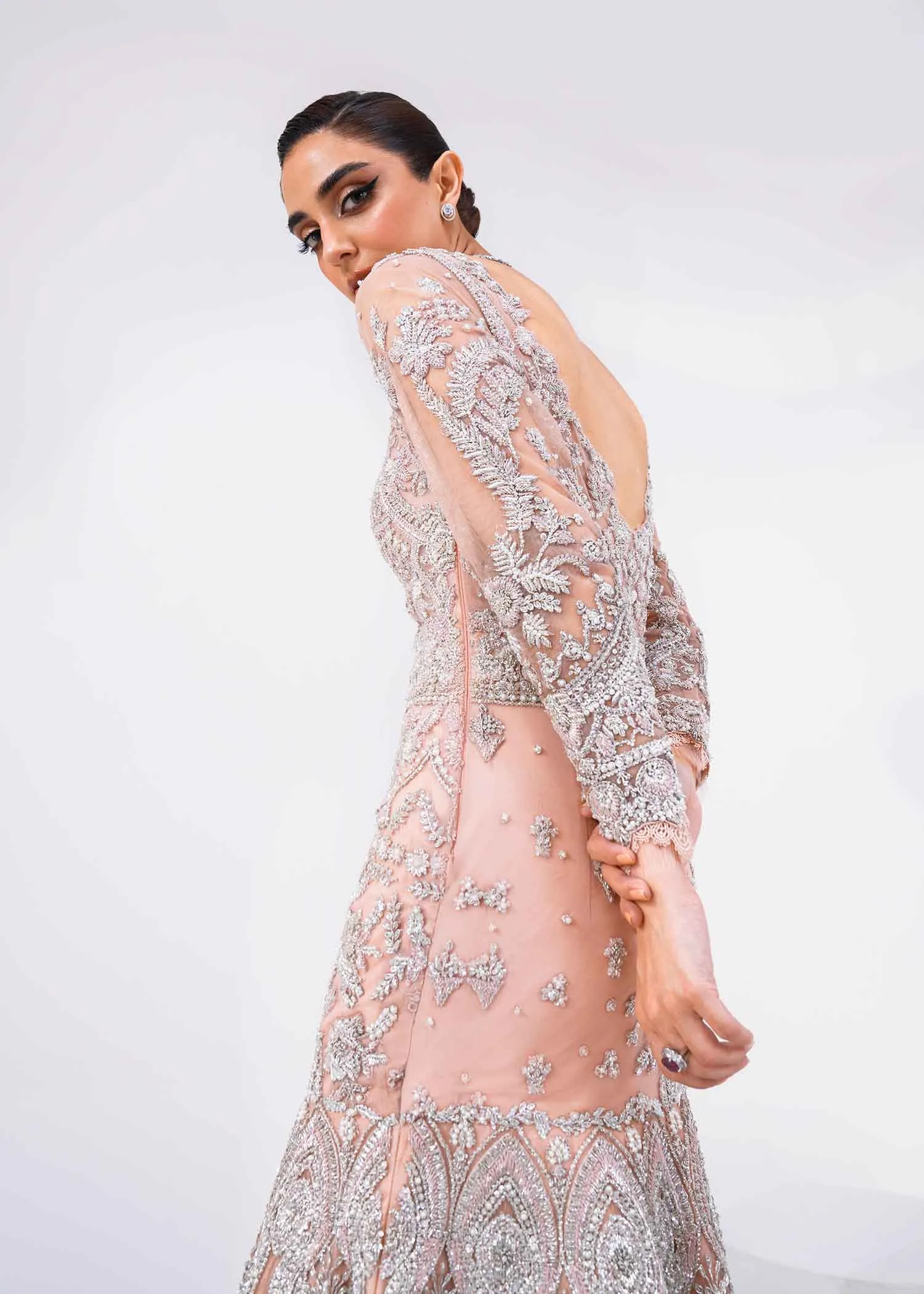 Pakistani Bridal Dress in Pink Gown and Dupatta Style