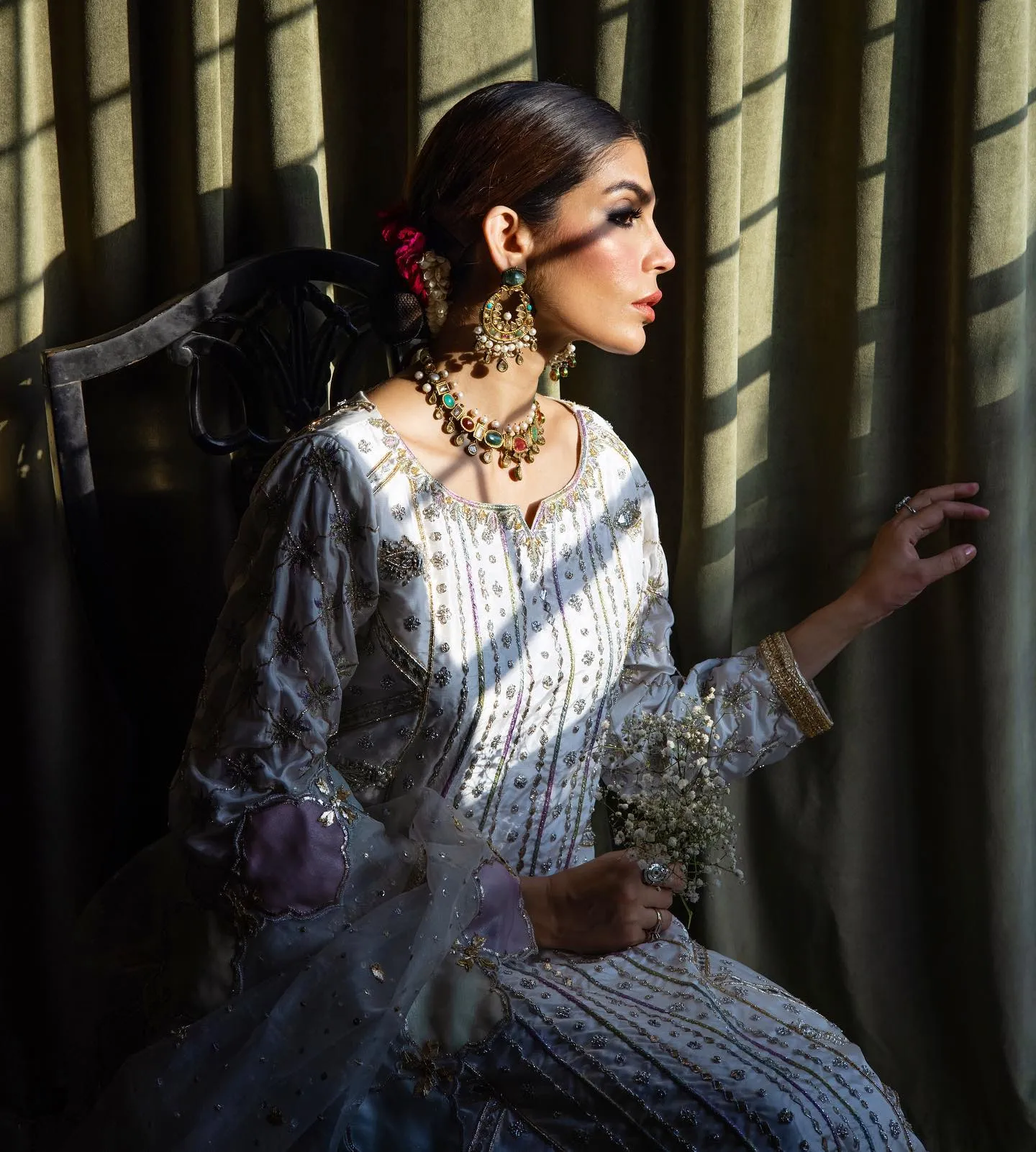 Pakistani Long Kameez with Trousers and Dupatta Dress
