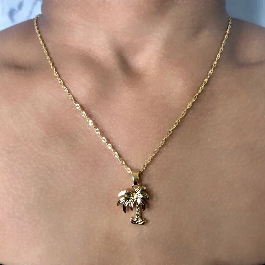 Palm tree necklace ,palm tree pendant , beach jewelry , little tree charm necklace ,tropical jewelry , summer gold necklace , tree pendant