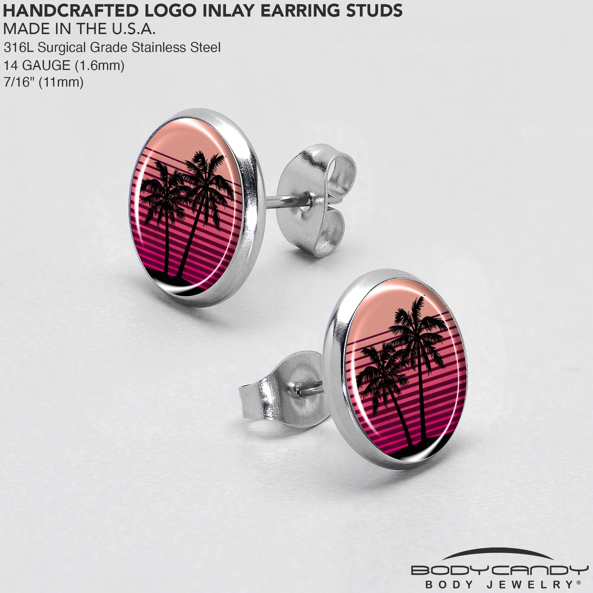 Palm Tree Retro Sunset Stud Earrings