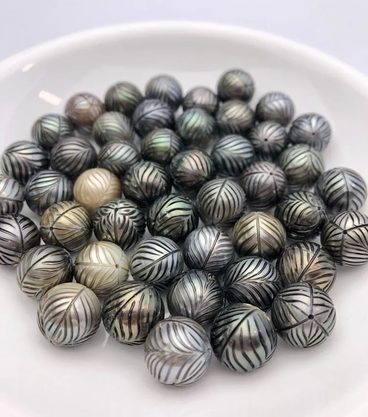 Pine Tree Hand carved Tahitian Pearls 11-11.9mm