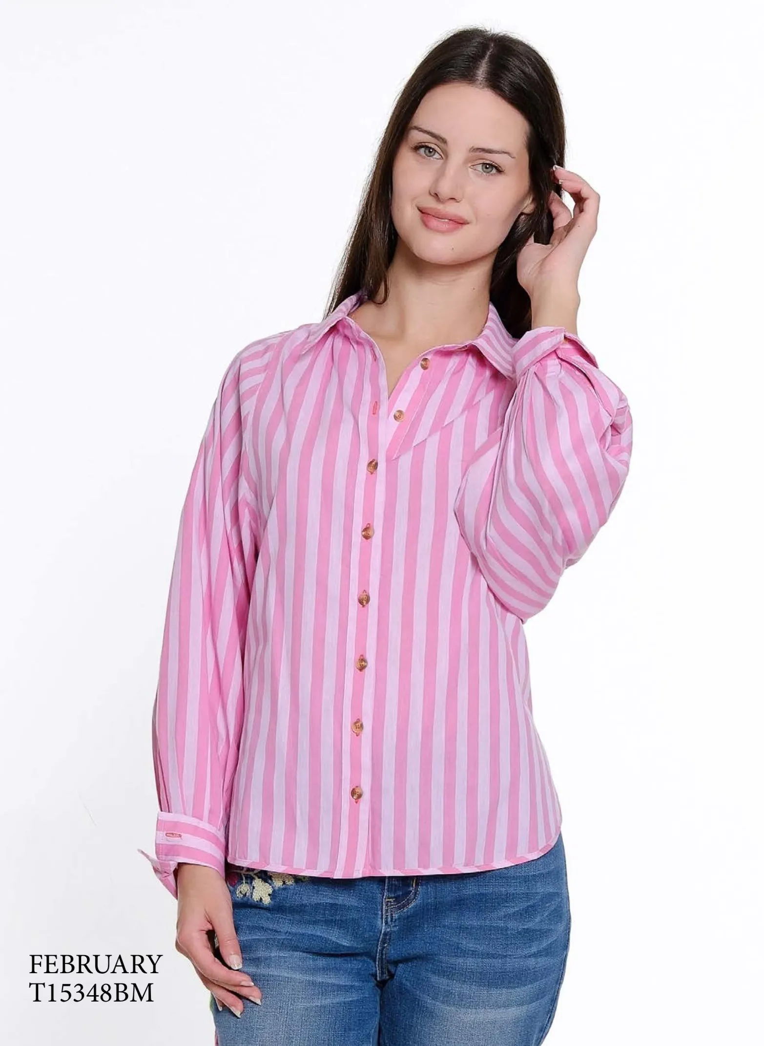 Pink Striped Balloon Sleeve Top