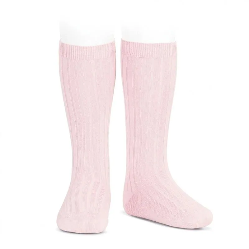 Pink Wide Ribbed Knee High Socks