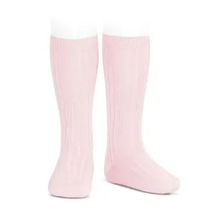 Pink Wide Ribbed Knee High Socks