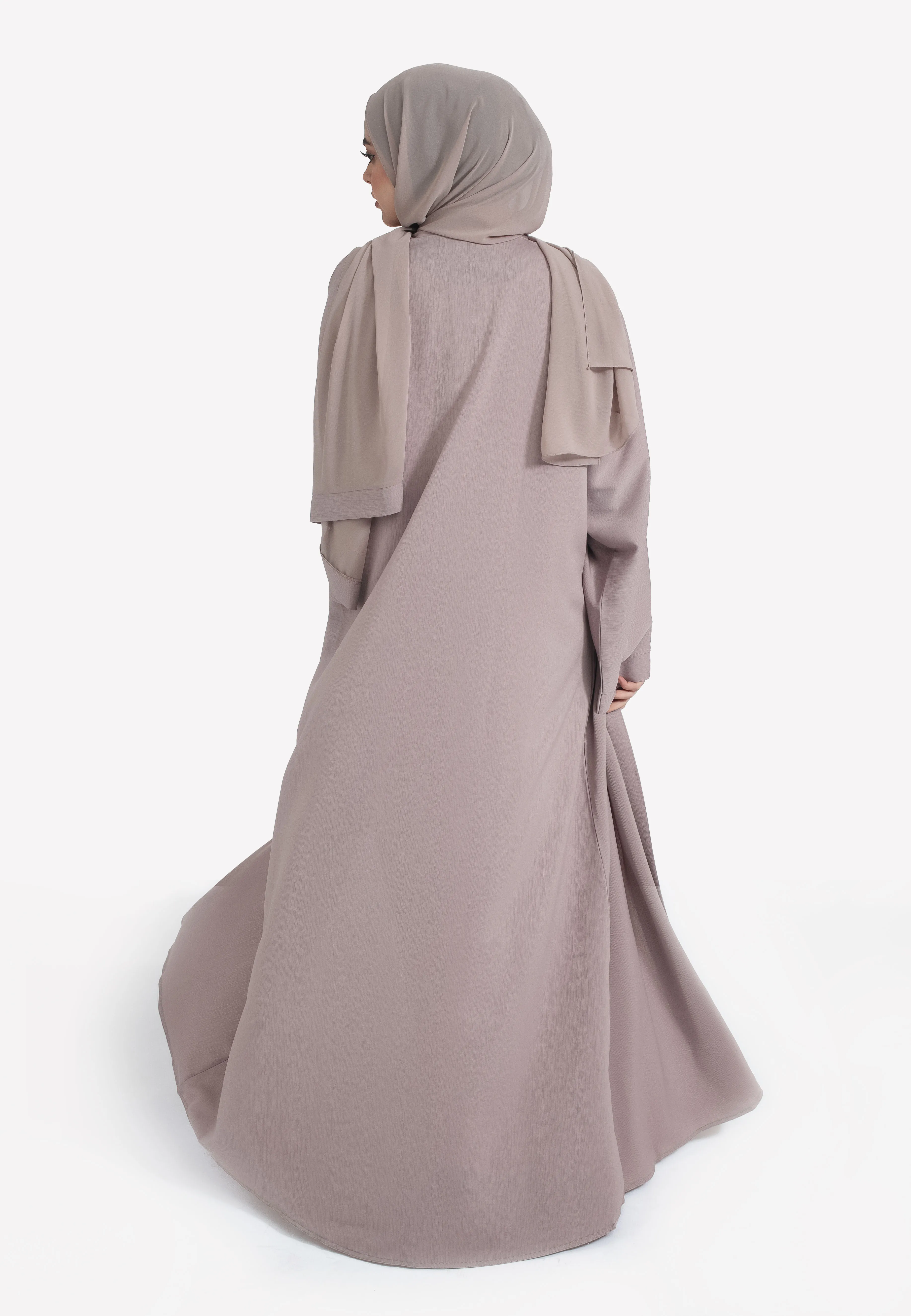 Plain Mink Textured Open Abaya