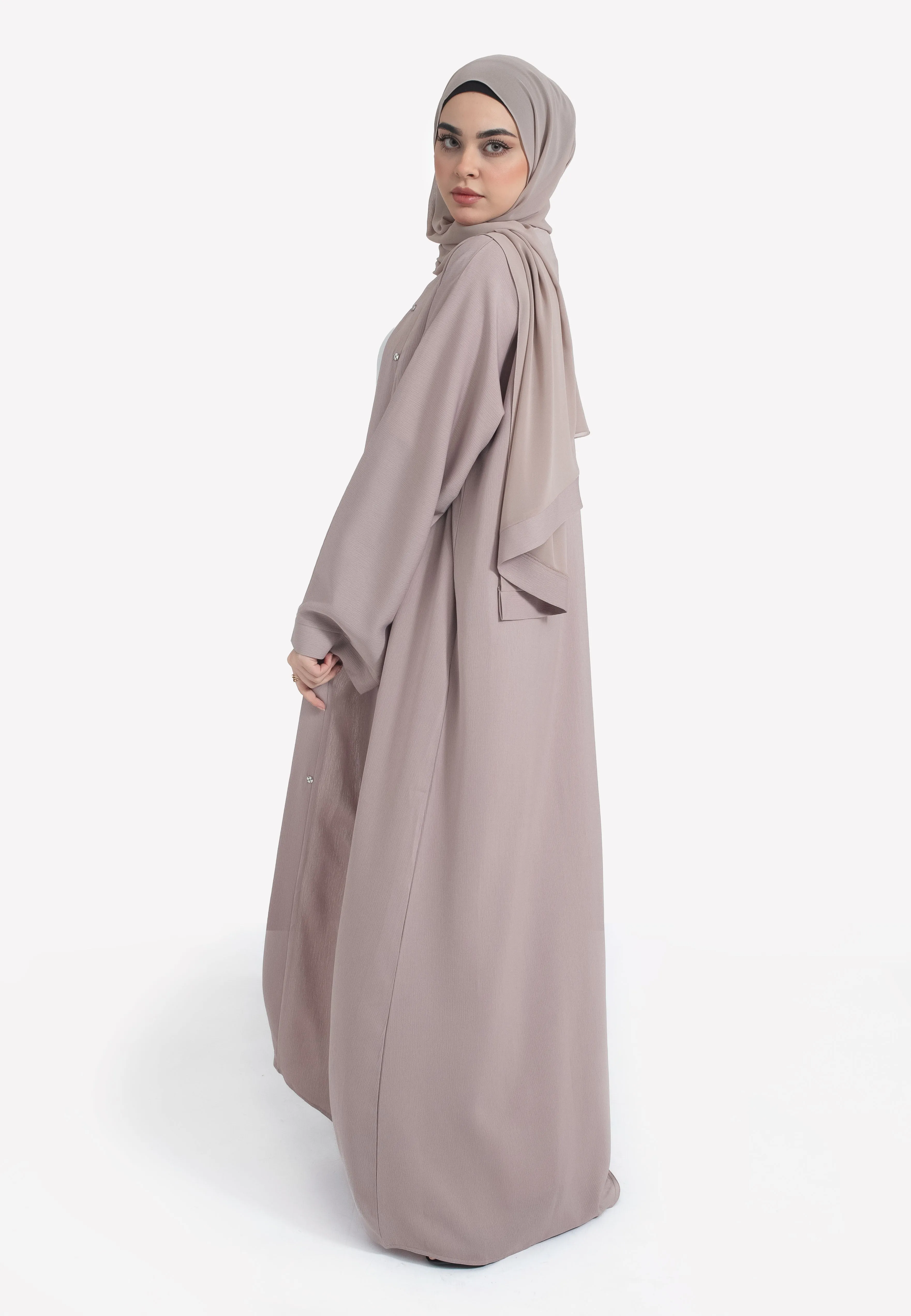 Plain Mink Textured Open Abaya