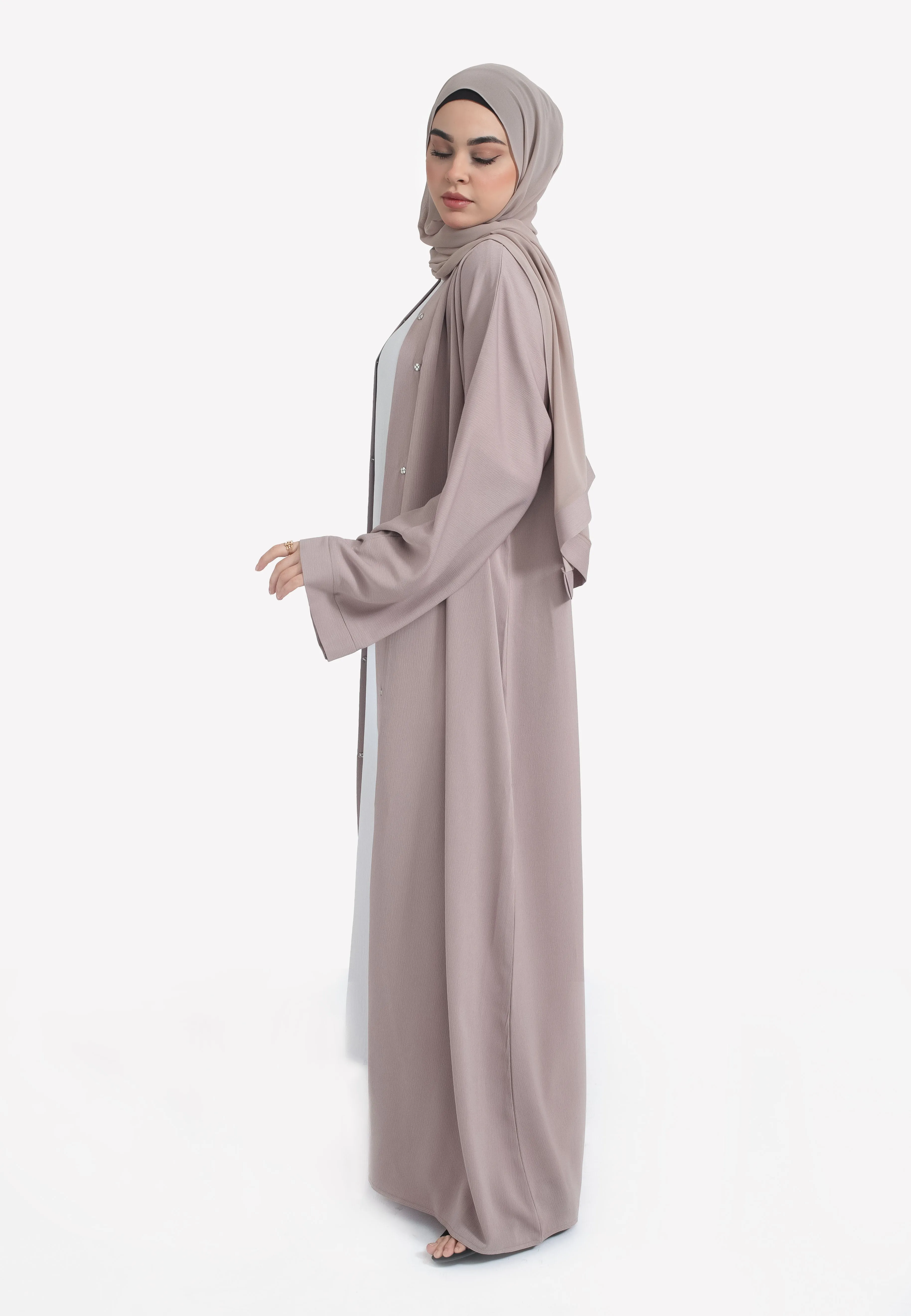 Plain Mink Textured Open Abaya