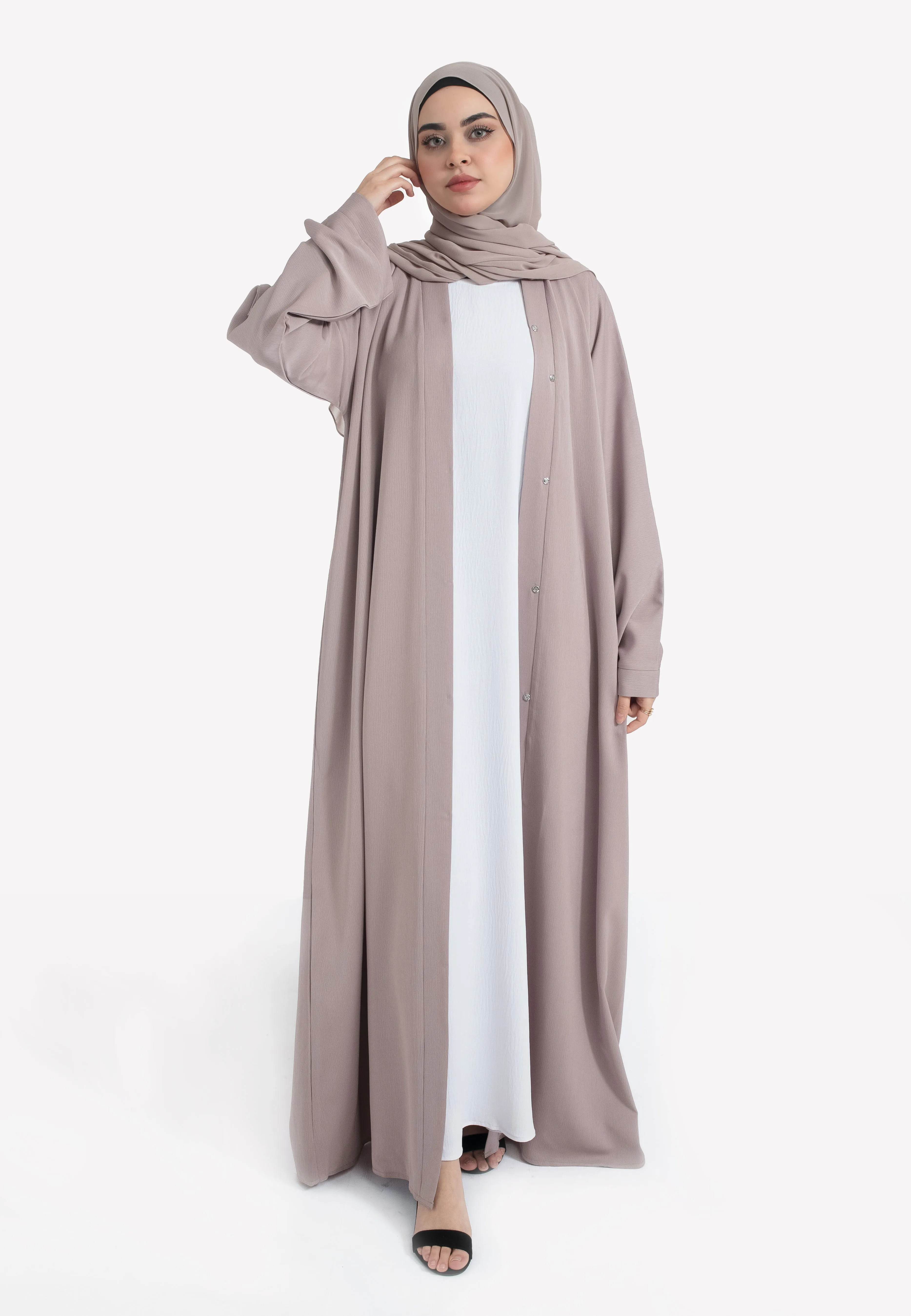 Plain Mink Textured Open Abaya