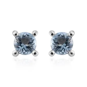 Platinum over Sterling Silver Brazilian Santa Maria Aquamarine Stud Earrings 3.25mm