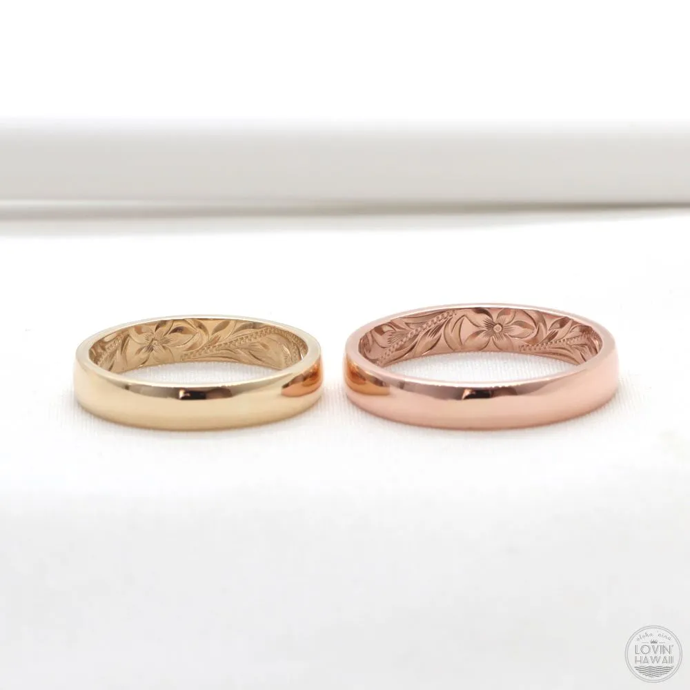 PLATINUM RING FOR WOMEN AND MEN, GOLD HAWAIIAN WEDDING BAND,HAND ENGRAVED DESIGN