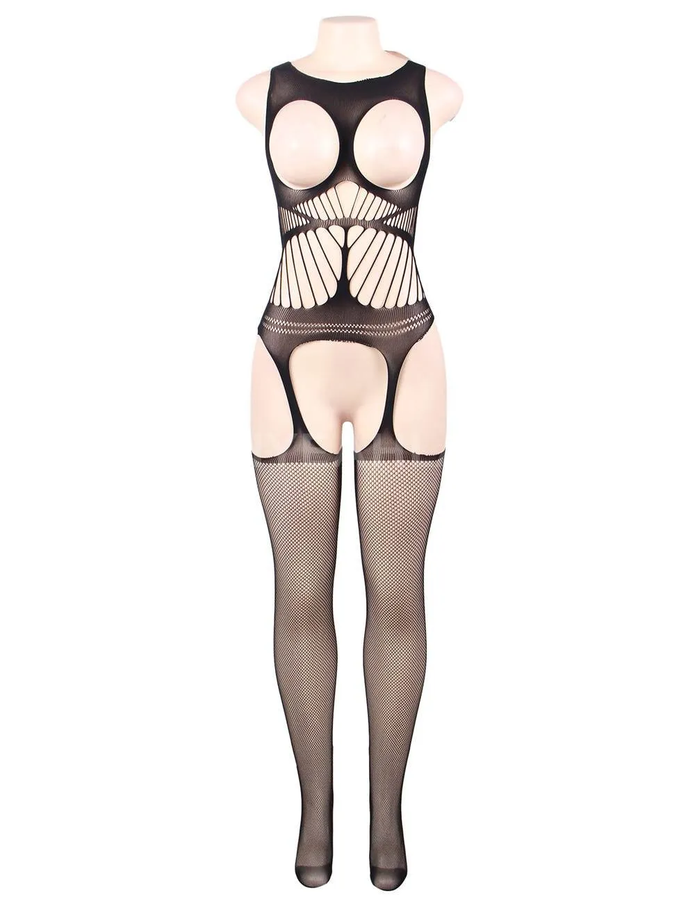 Plus Size Netted Off Shoulder Open Up Black Bodystocking Egypt