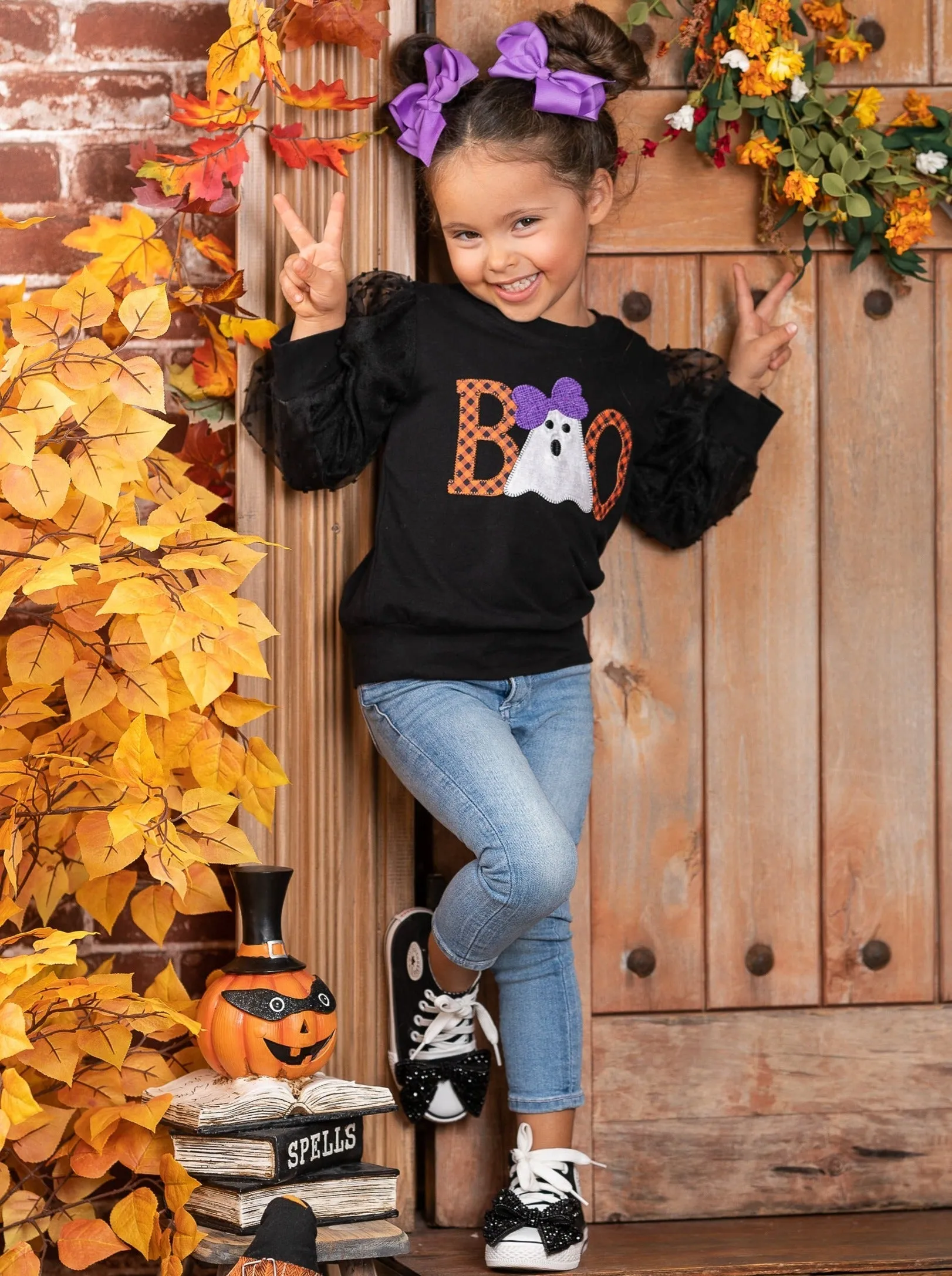 Polka Dot Boos Tulle Sleeve Sweater
