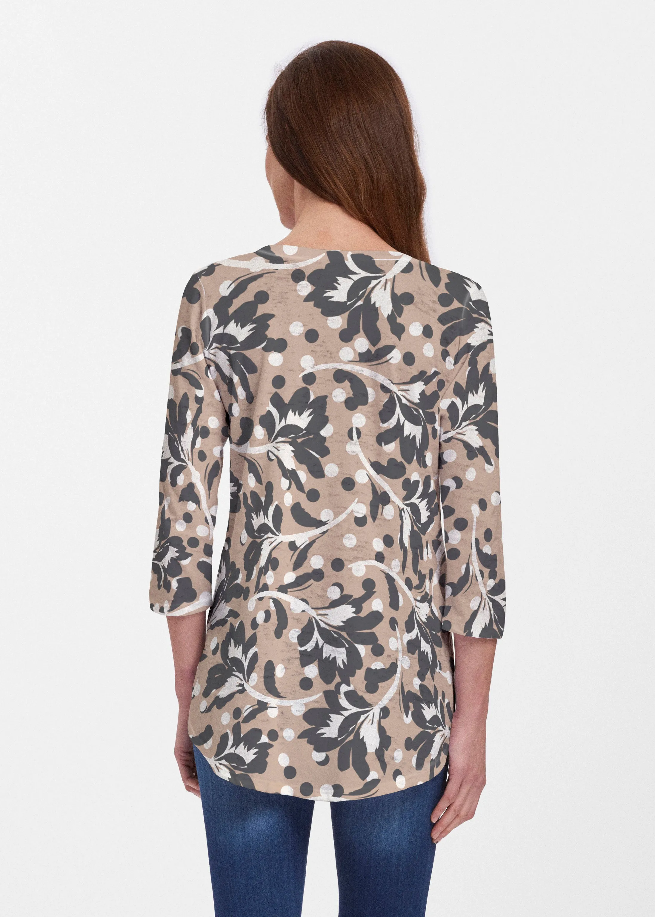 Polka Dot Floral (7875) ~ V-neck Flowy Tunic