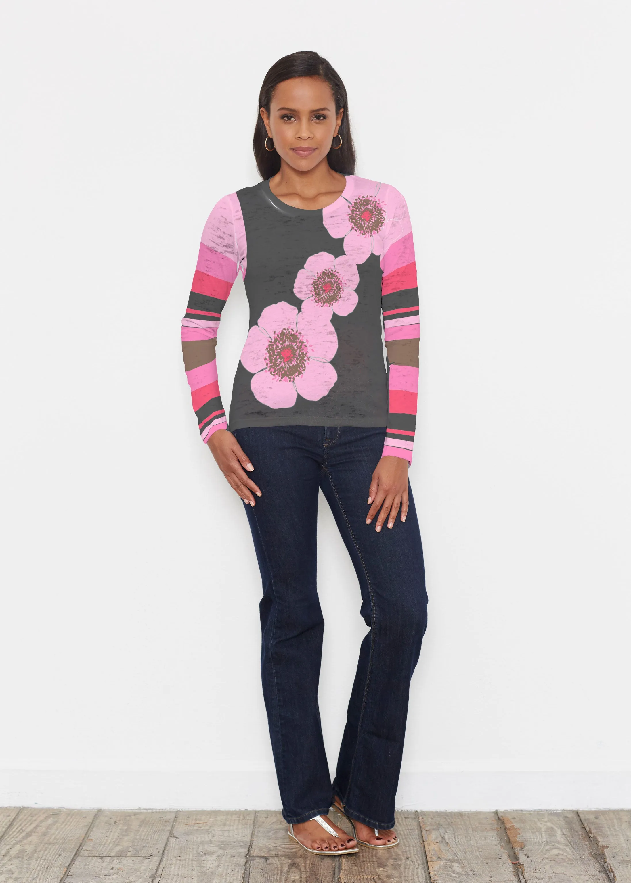 Poppy Black Stripes (7100) ~ Signature Long Sleeve Crew Shirt