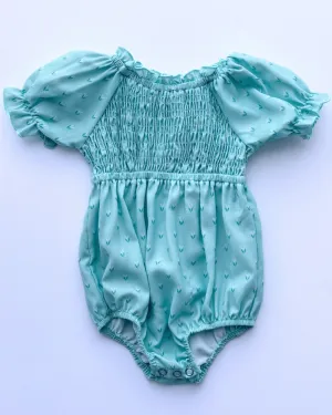 PREORDER! Jolie Puff Sleeve Smock Romper - Green Leaves