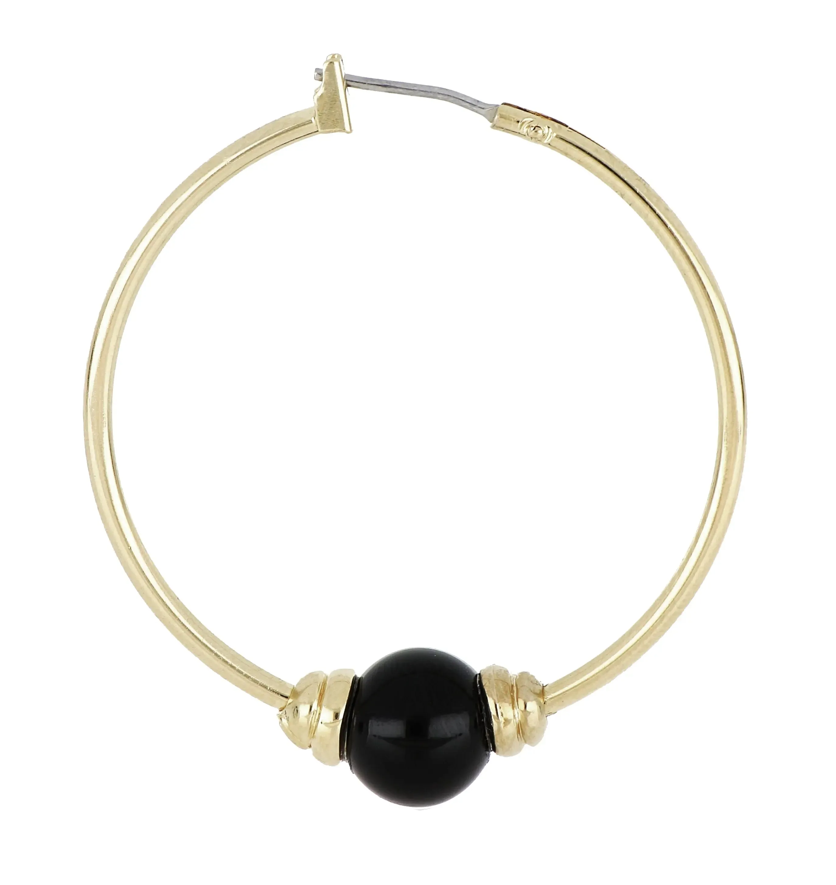 Pérola Collection - Black Onyx Large Hoop Gold Earrings
