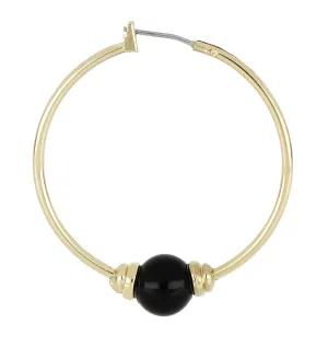 Pérola Collection - Black Onyx Large Hoop Gold Earrings