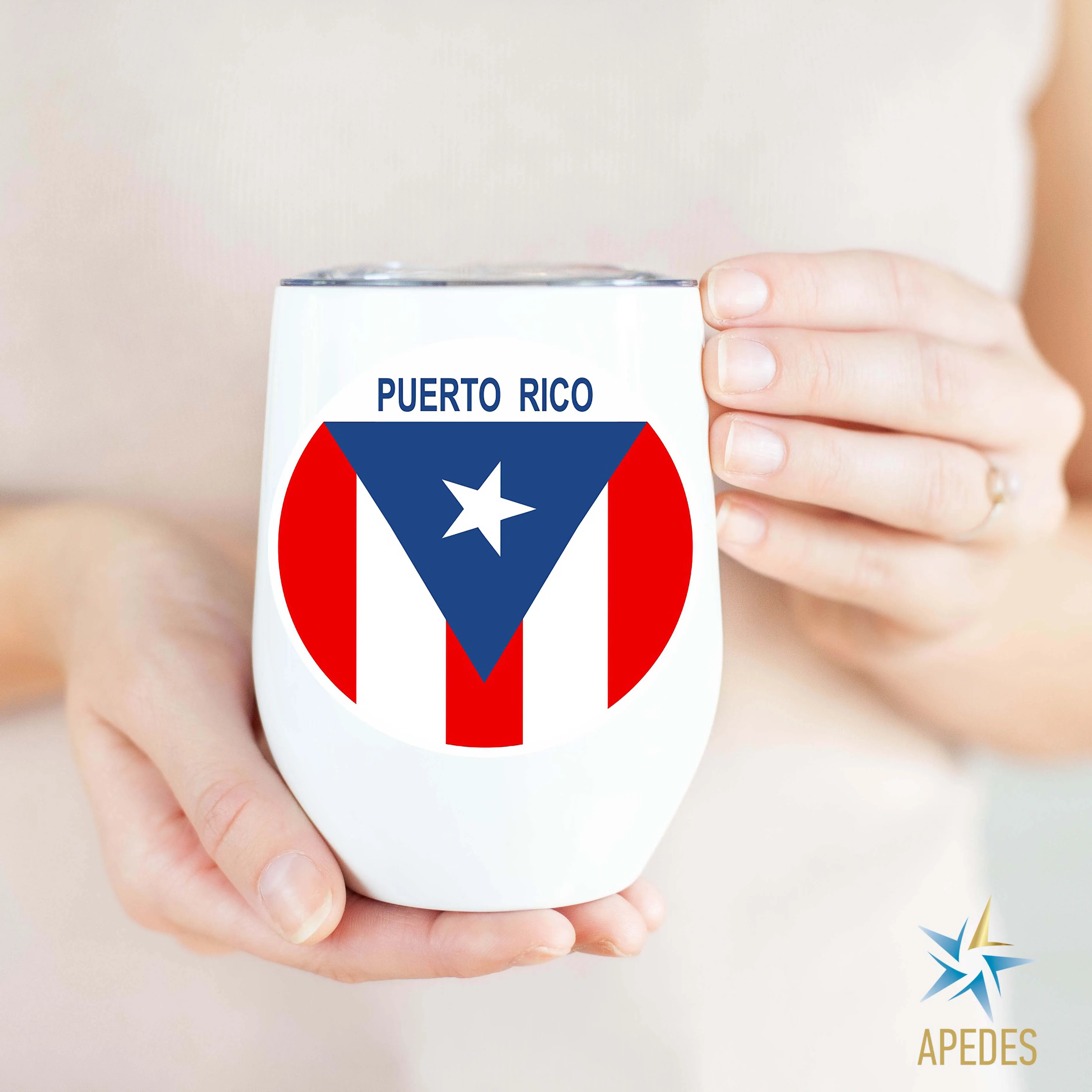 Puerto Rico Flag Stainless Steel Stemless Wine Cup 12 OZ