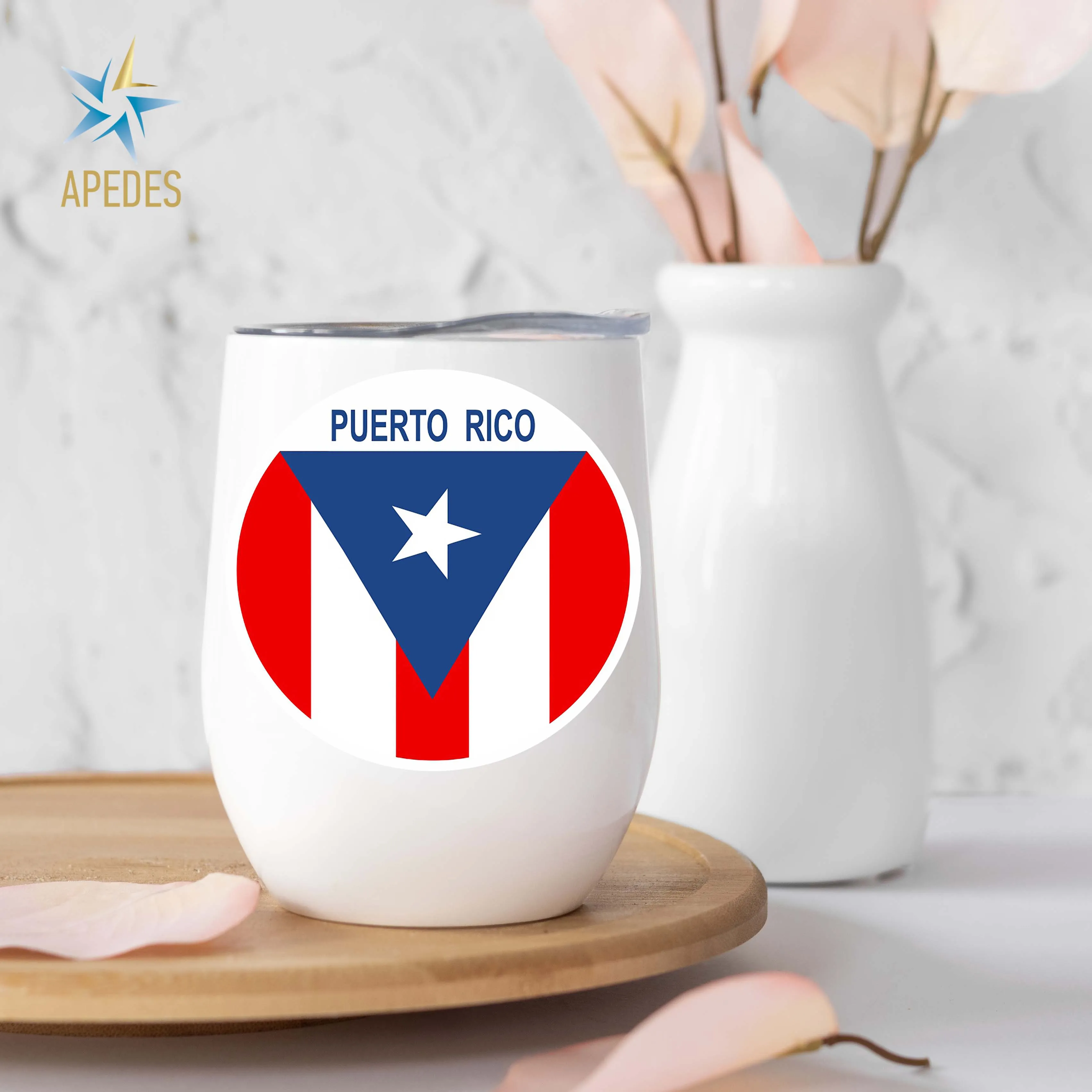 Puerto Rico Flag Stainless Steel Stemless Wine Cup 12 OZ