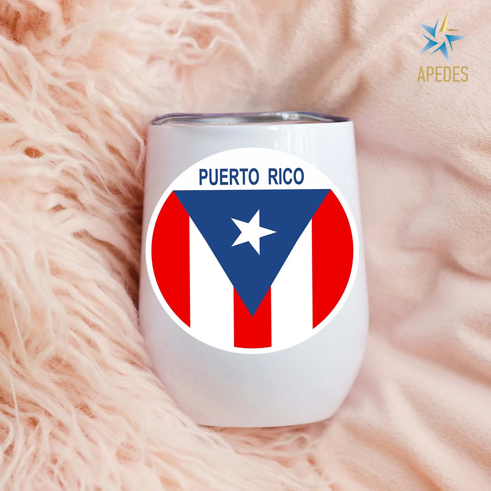 Puerto Rico Flag Stainless Steel Stemless Wine Cup 12 OZ