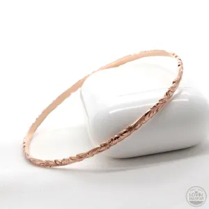 Rose Gold Bangle Bracelet, Hand Engraved Design (3mm width, Dome Style)