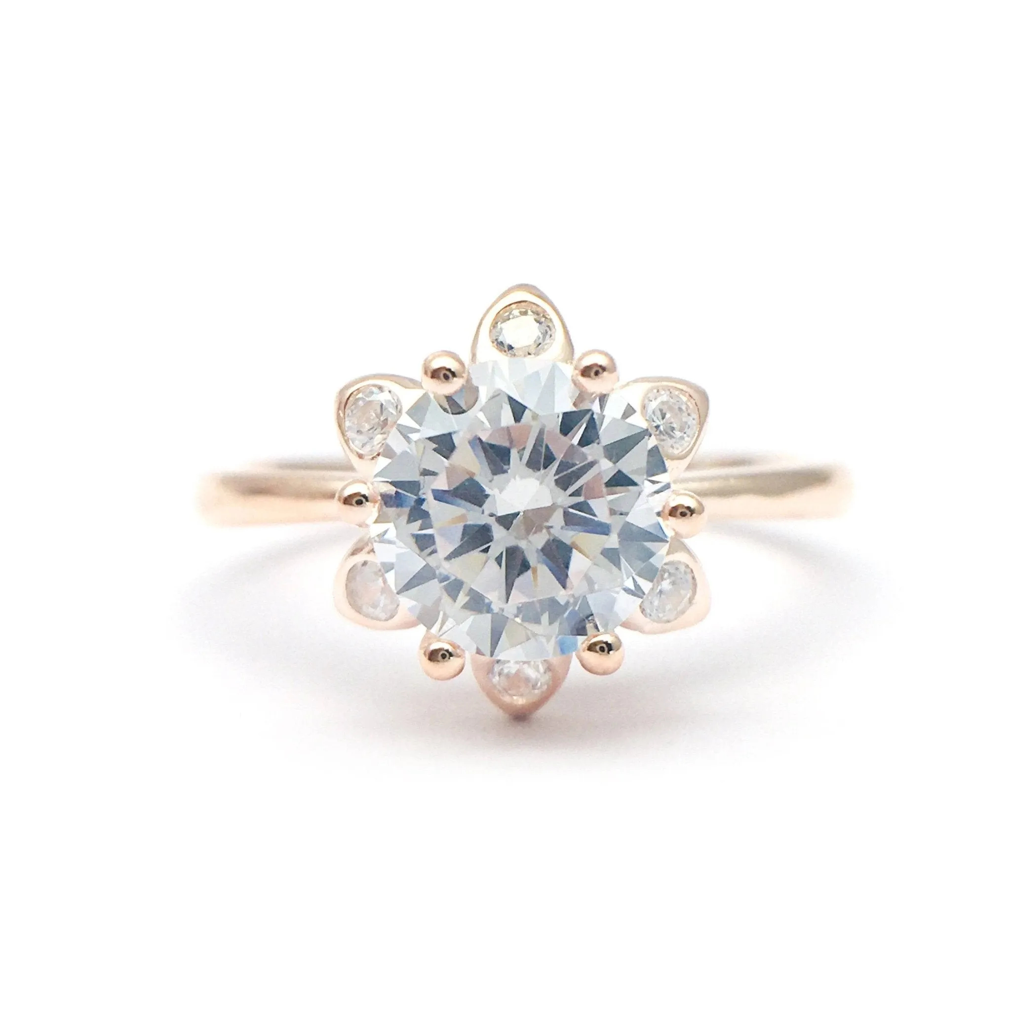 Round Cut Diamond Unique Flower Engagement Ring