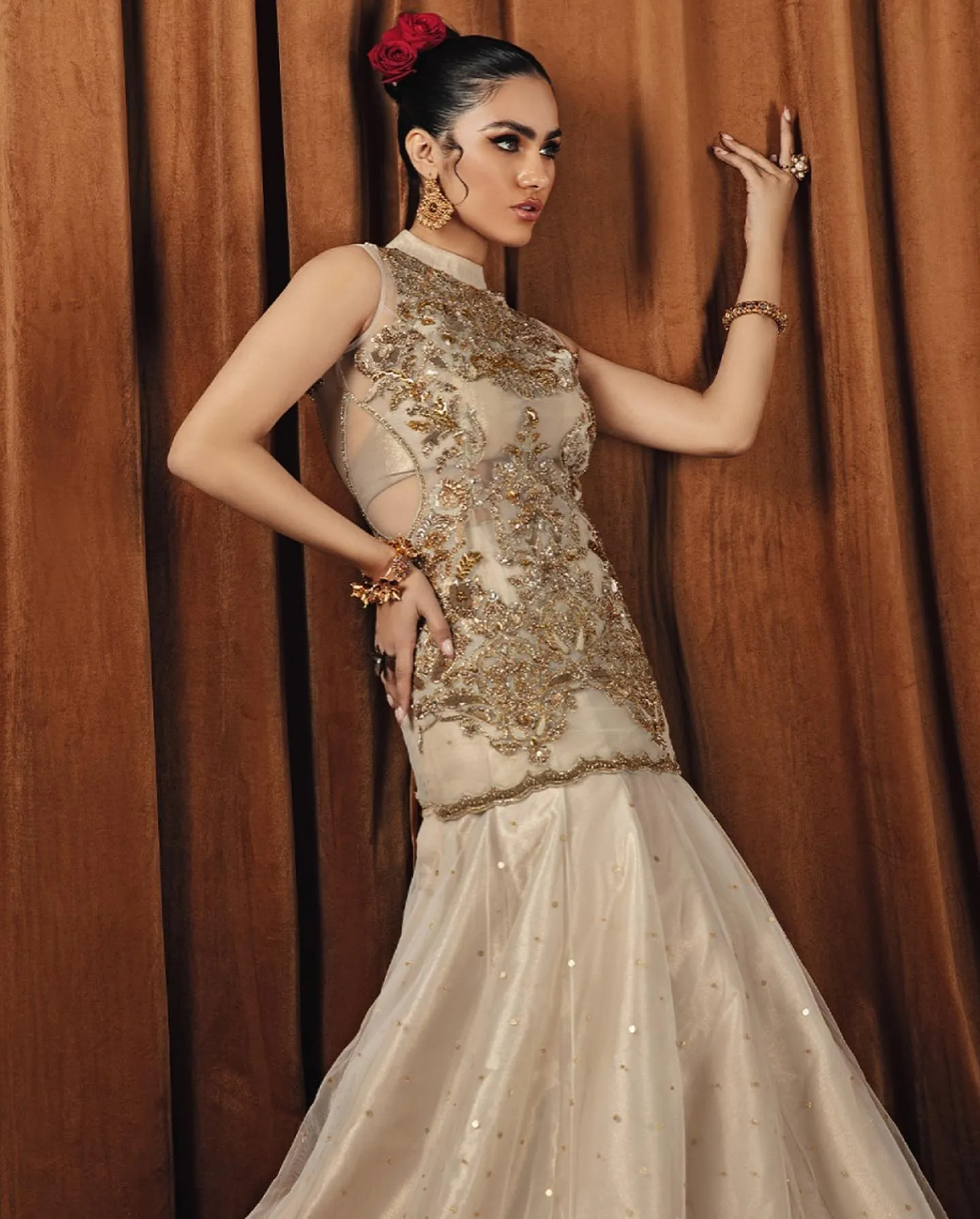 Royal Pakistani Bridal Dress in Shirt and Lehenga Style