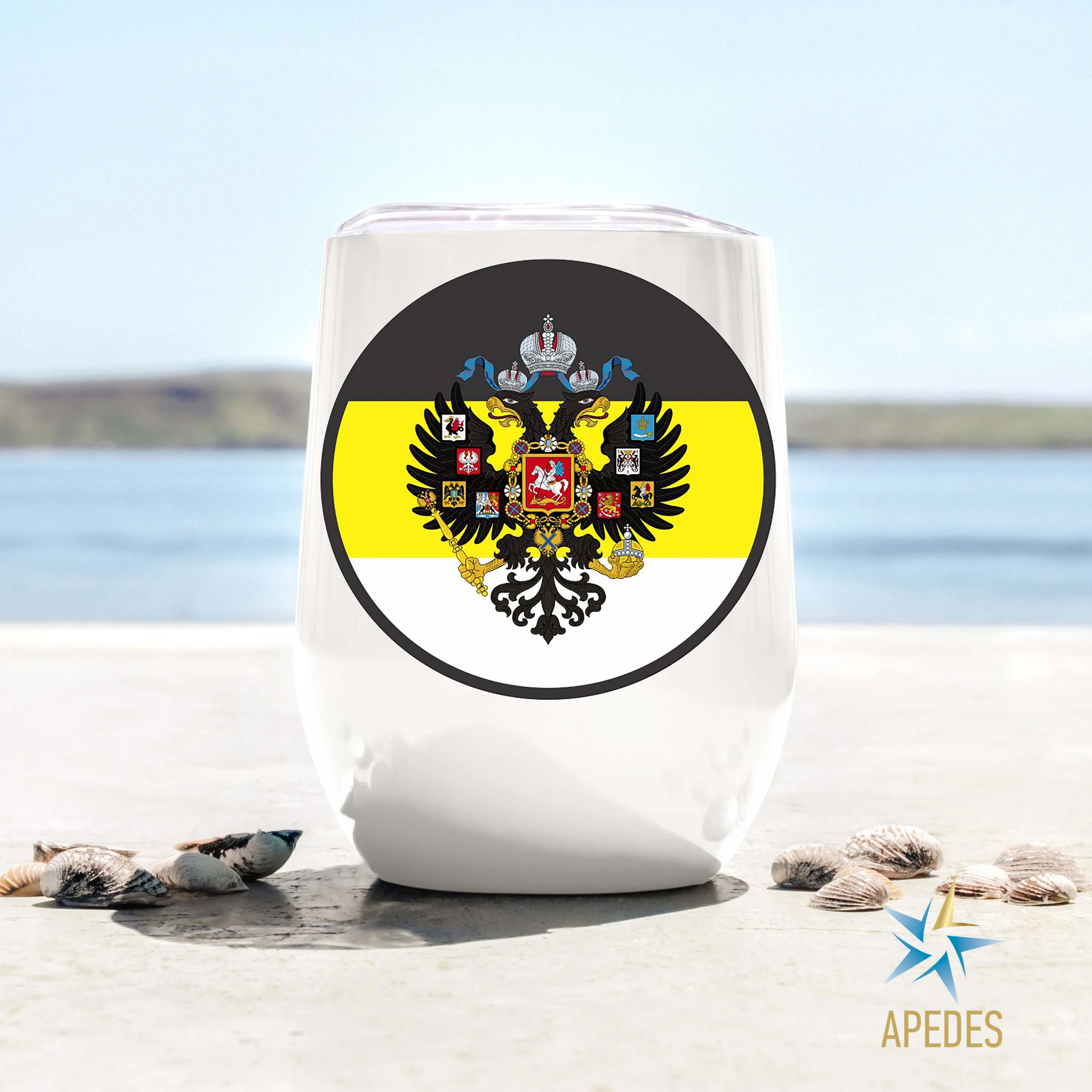 Russian Imperial Coat of Arms Stainless Steel Stemless Wine Cup 12 OZ