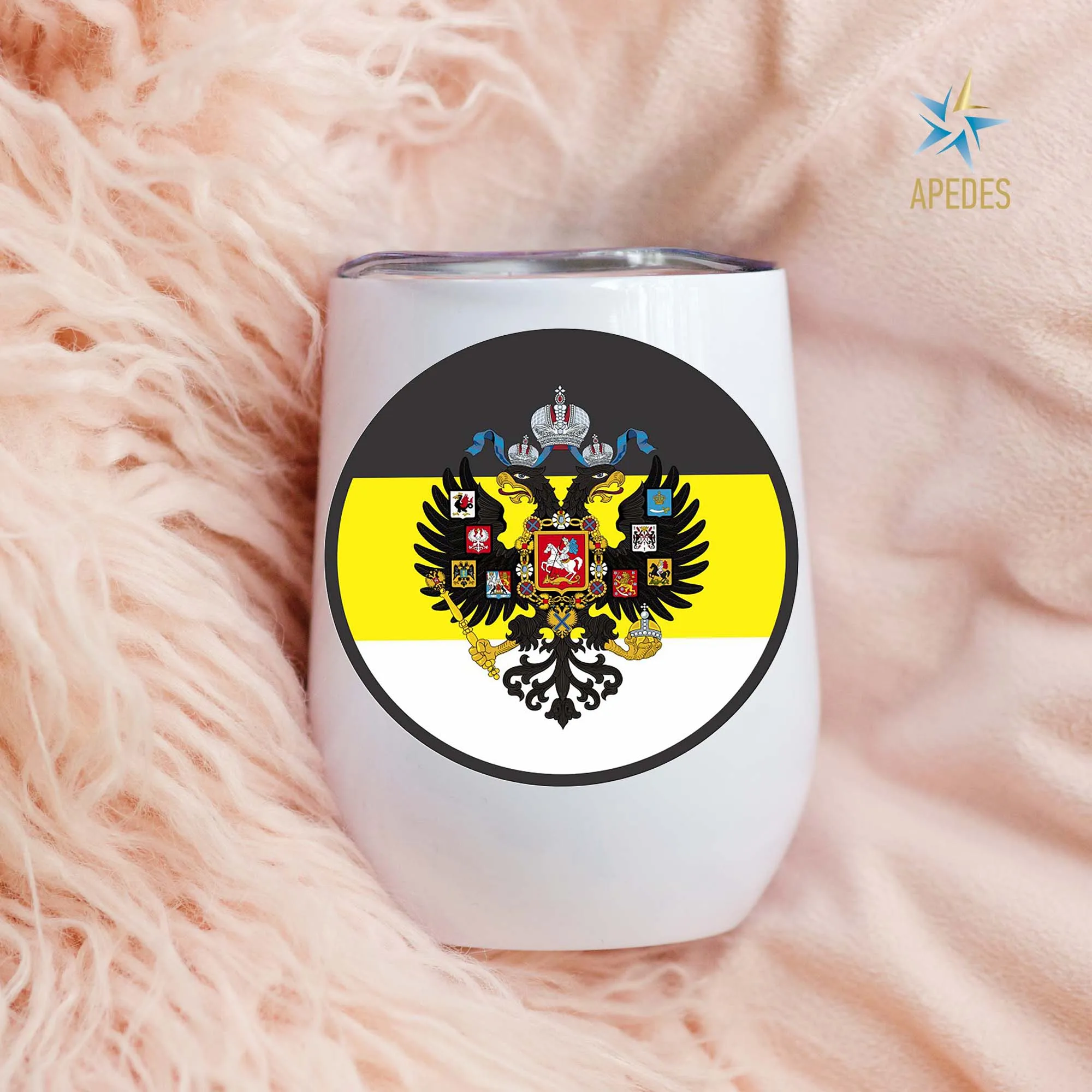 Russian Imperial Coat of Arms Stainless Steel Stemless Wine Cup 12 OZ