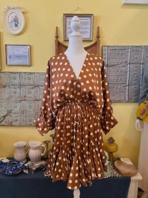 Sarina Polka Dot Dolman Sleeve Tie Waist Mini Dress