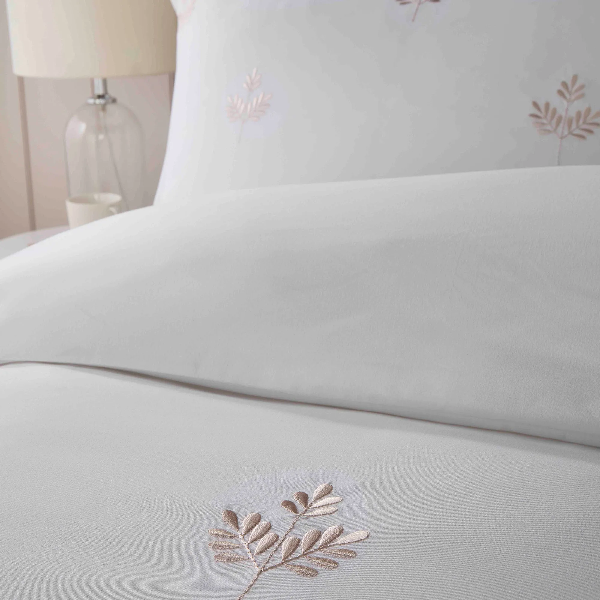 Serene Emily Embroidery Duvet Cover Set - Natural