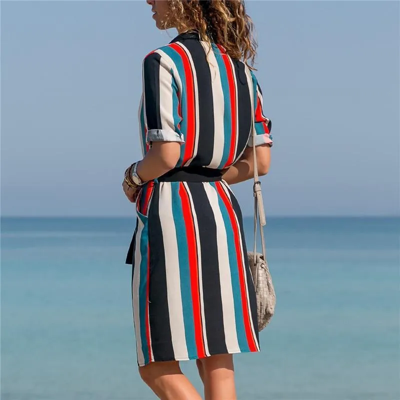 Shirt Dress - Bold Long Sleeve Striped Dress