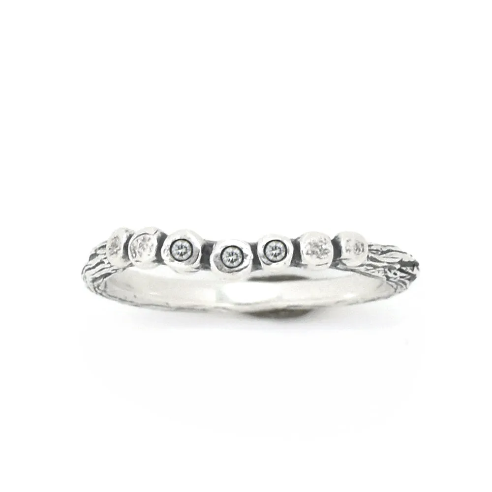 Silver Curved Pebble Twig Ring