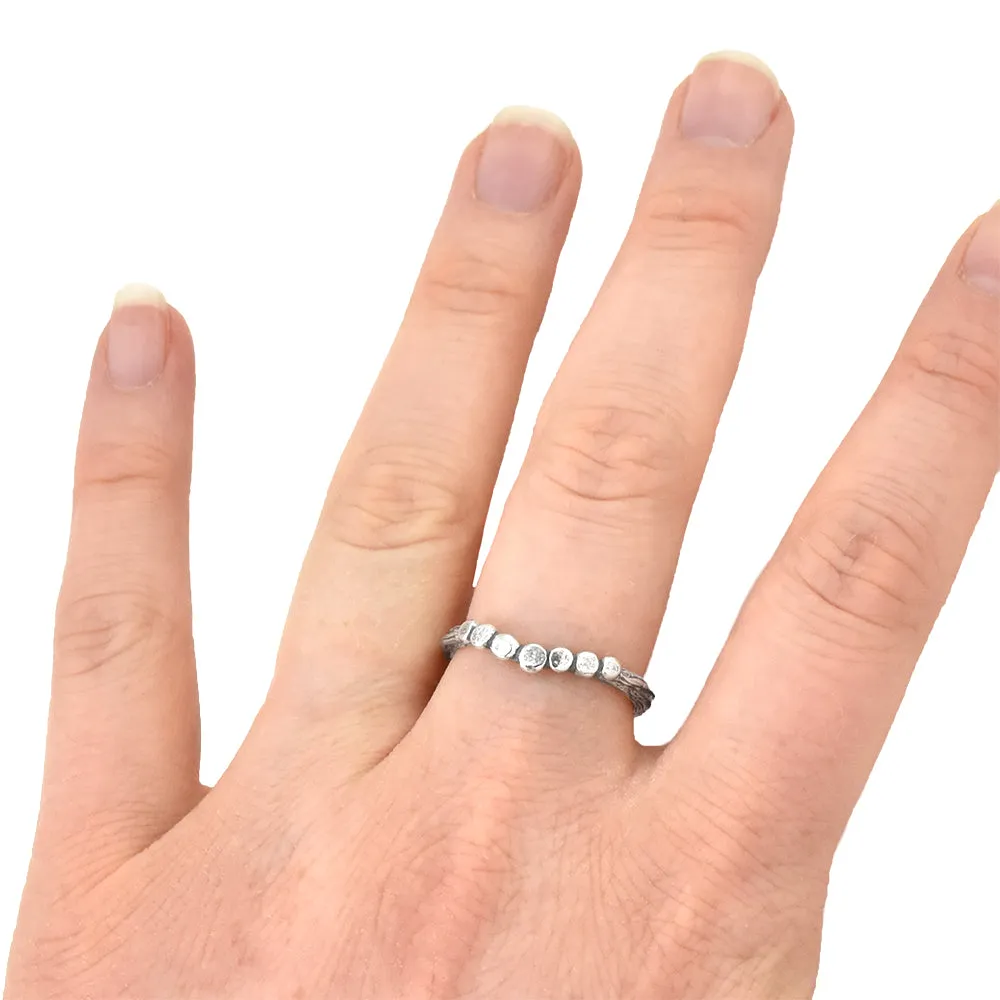 Silver Curved Pebble Twig Ring