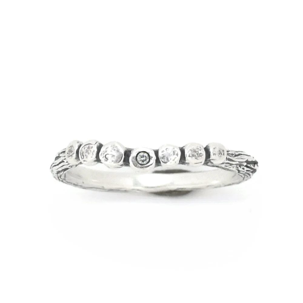 Silver Curved Pebble Twig Ring