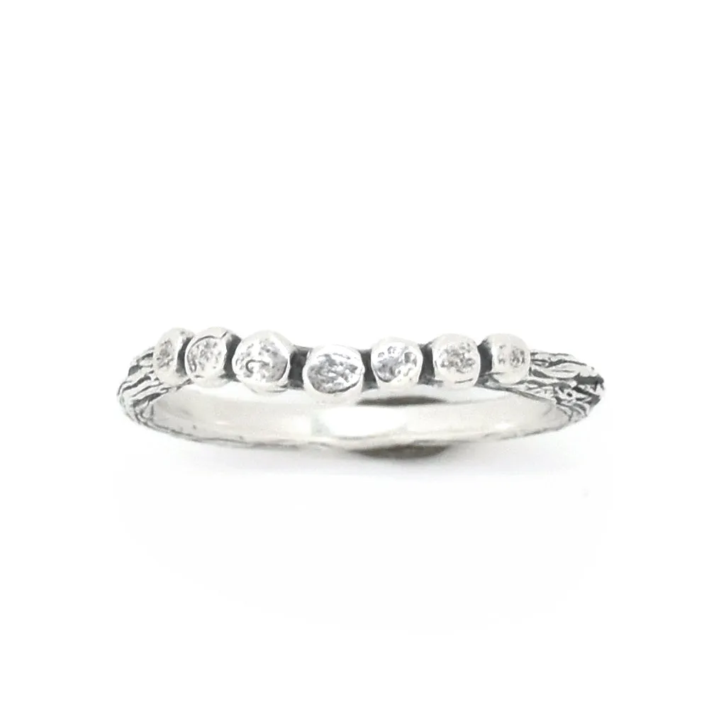 Silver Curved Pebble Twig Ring