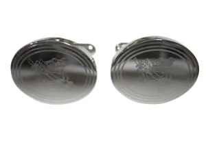 Silver Toned Etched Oval Tropical Frog On Tree Cufflinks