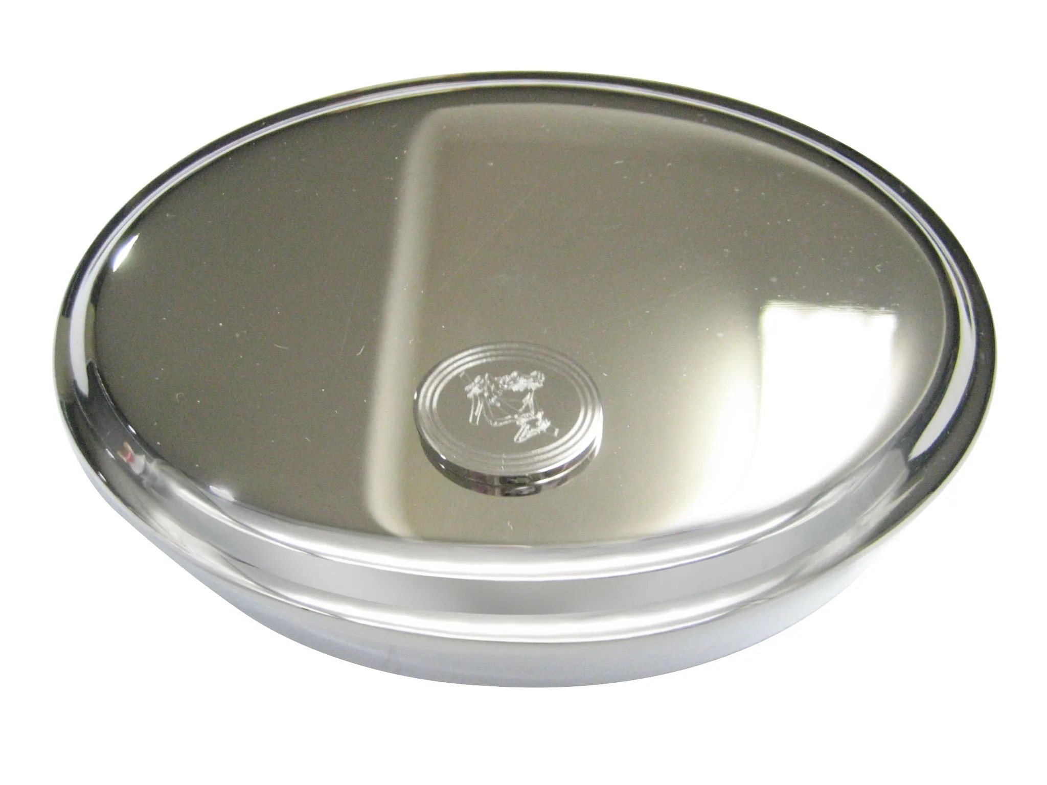 Silver Toned Etched Oval Tropical Frog On Tree Oval Trinket Jewelry Box