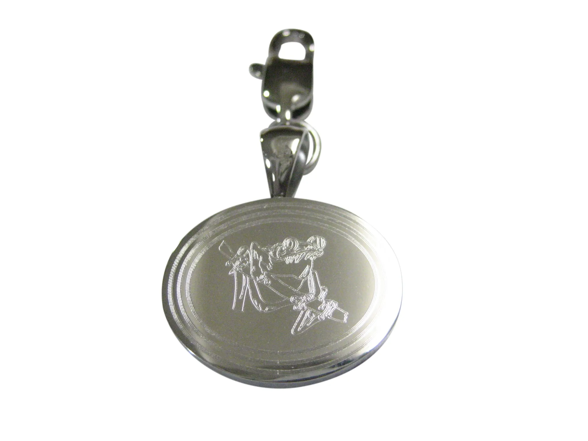 Silver Toned Etched Oval Tropical Frog On Tree Pendant Zipper Pull Charm