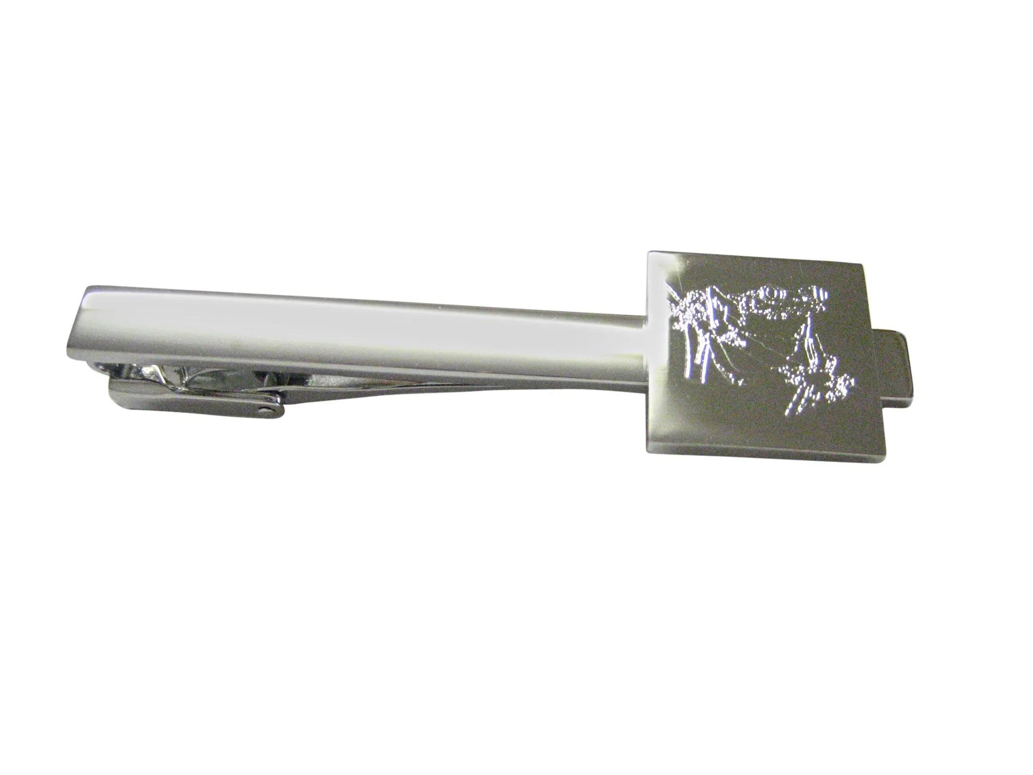 Silver Toned Etched Tropical Frog On Tree Square Tie Clip