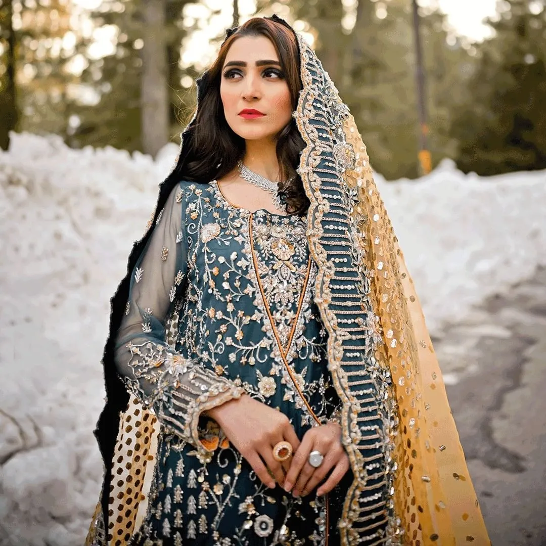 Simple Orange Lehenga with Green Kameez Dress #BS899