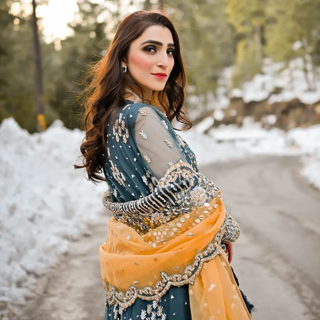Simple Orange Lehenga with Green Kameez Dress #BS899