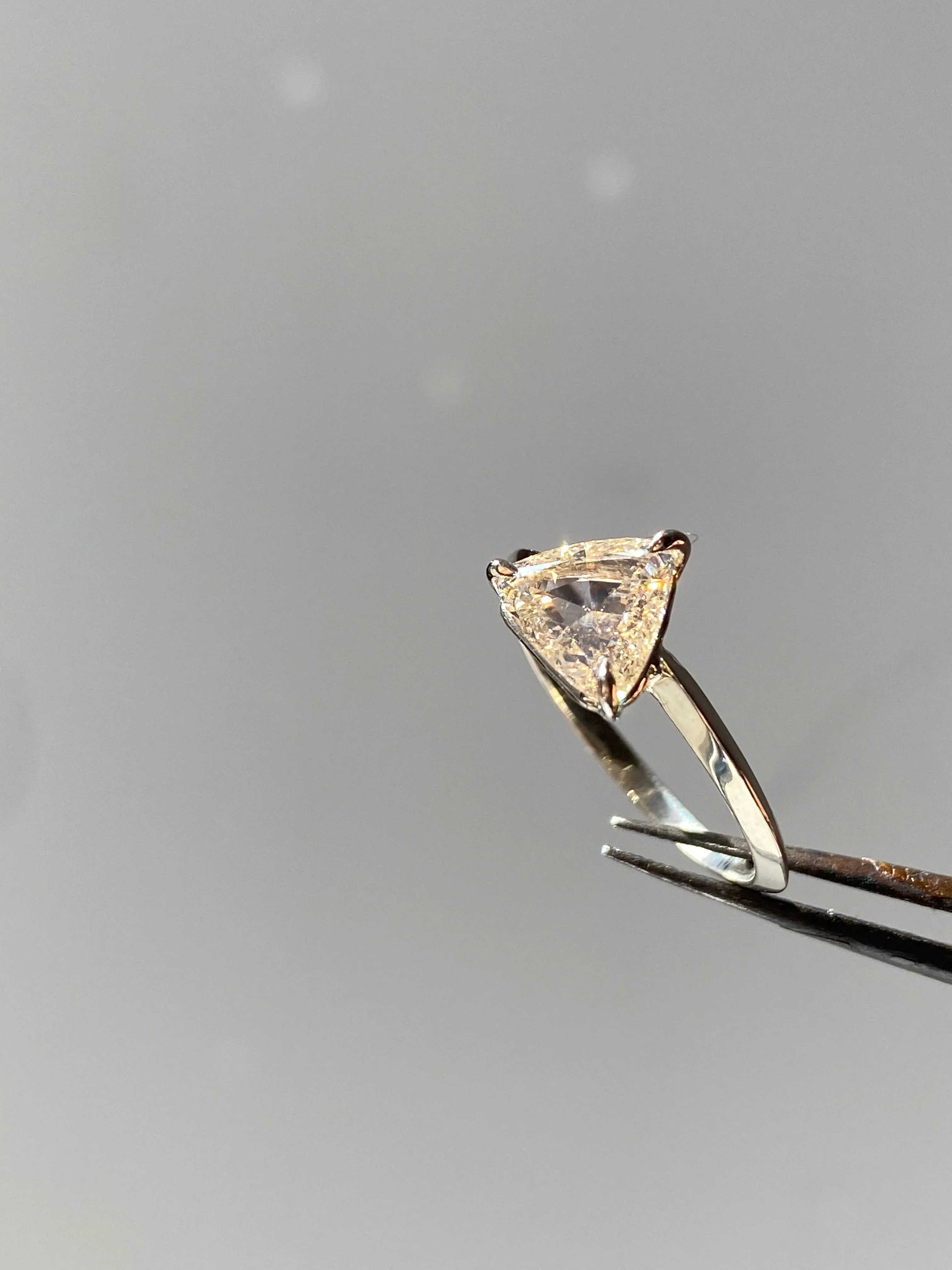 Small Pyramid Light Yellow Diamond Engagement Ring