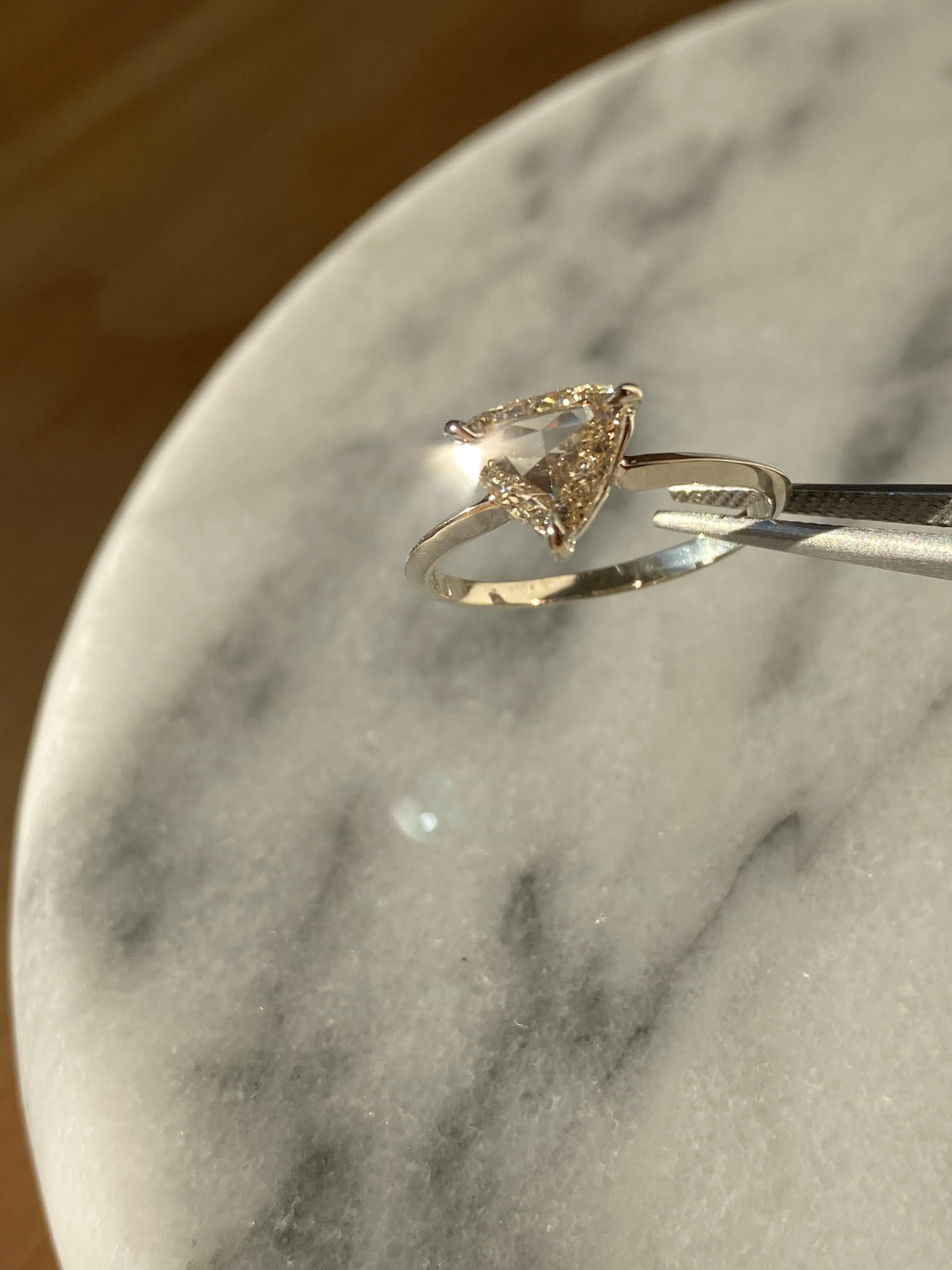 Small Pyramid Light Yellow Diamond Engagement Ring