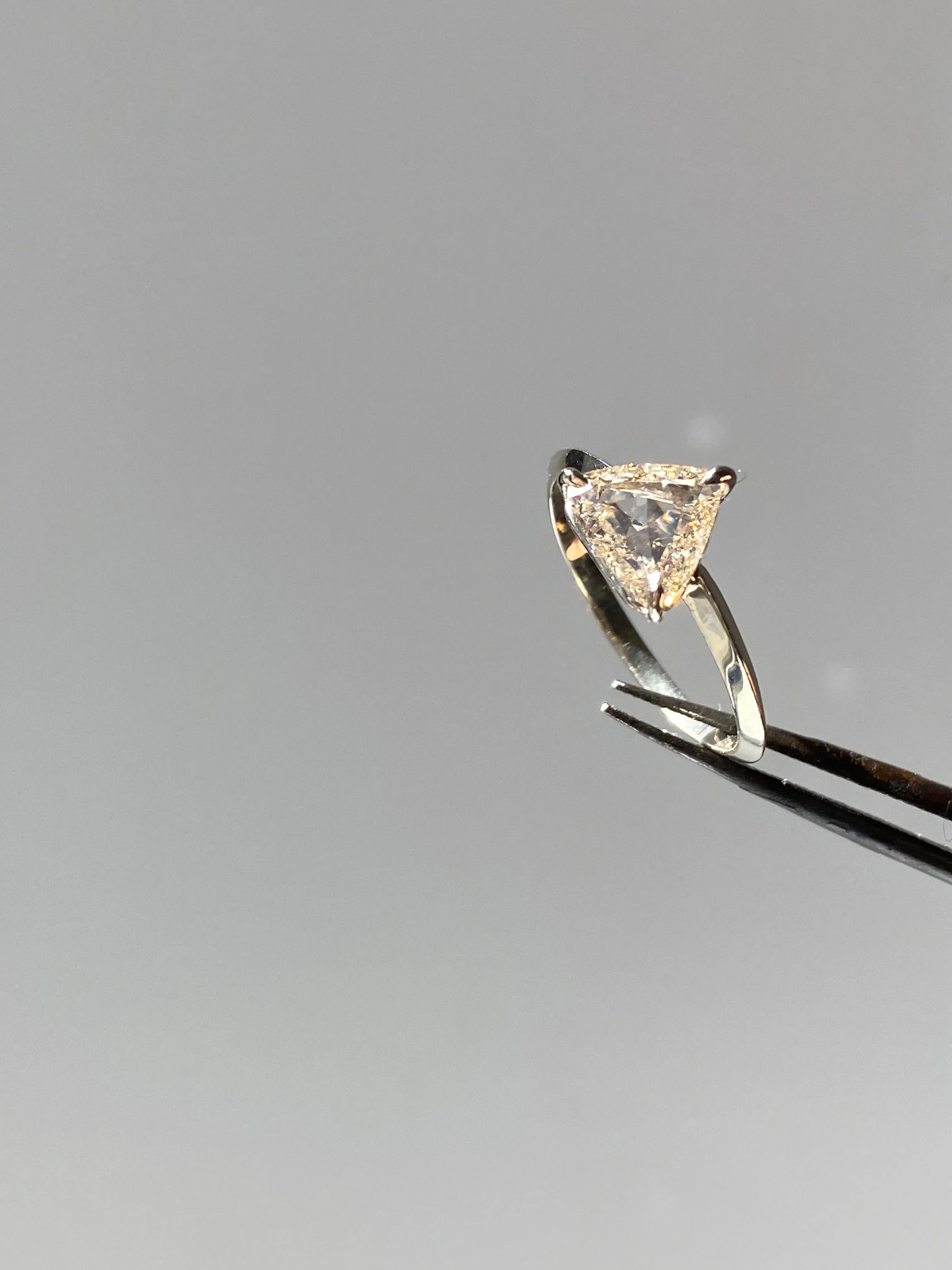 Small Pyramid Light Yellow Diamond Engagement Ring
