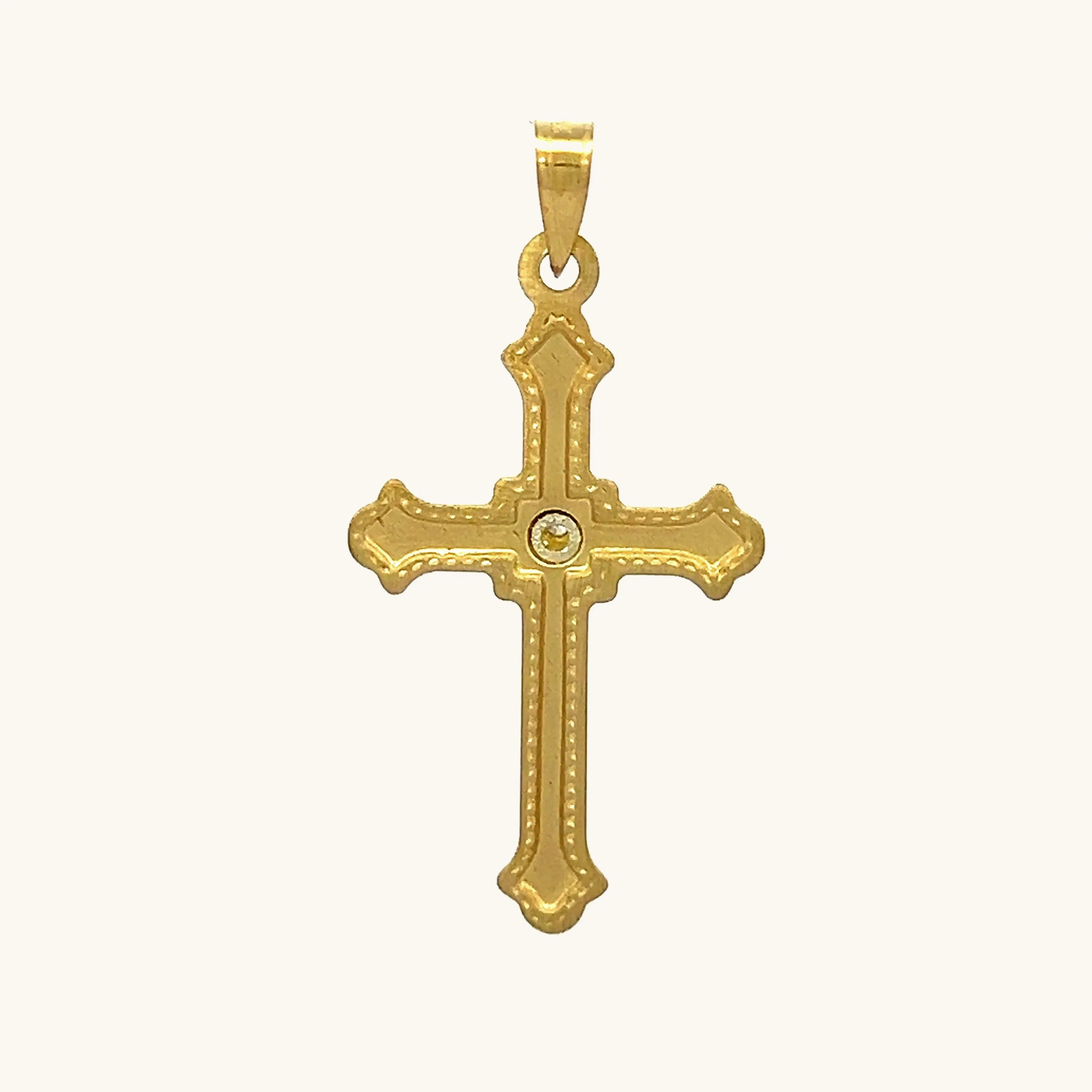 SOLID 14K GOLD BUDDED EDGE DIAMOND CROSS PENDANT